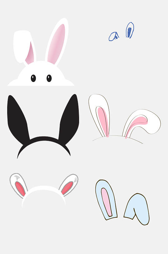 卡通可爱黑白蓝猫耳朵免扣设计元素