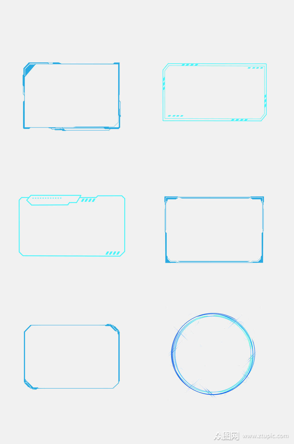 蓝色现代电子科技边框免扣元素素材