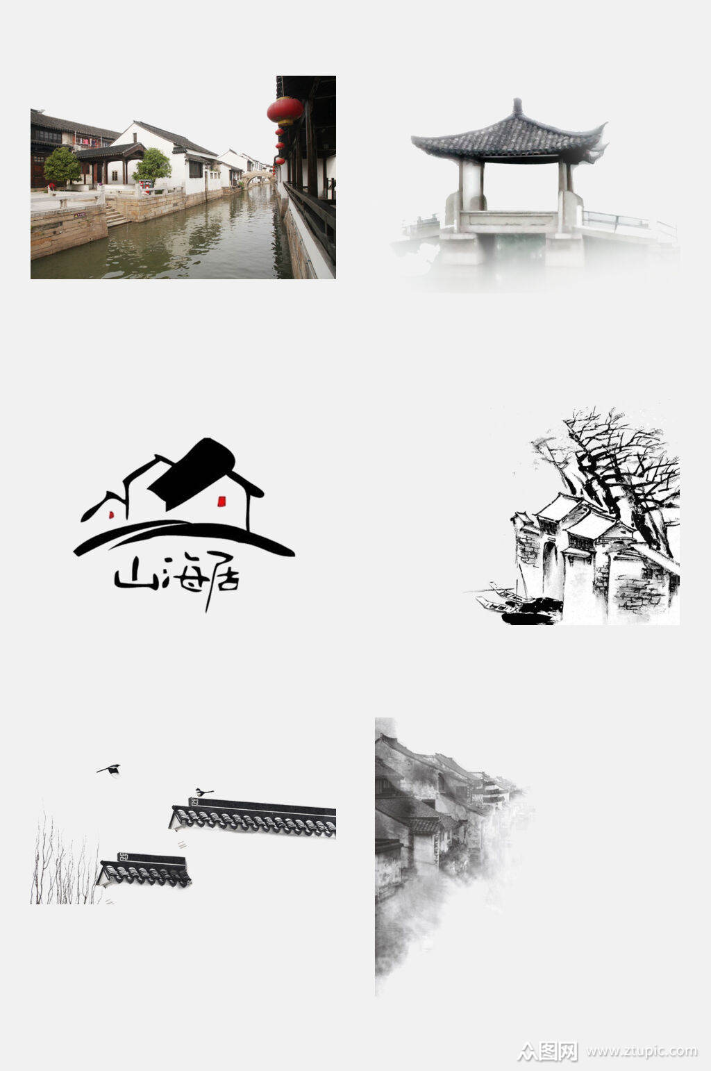 水乡江南徽派建筑元素素材