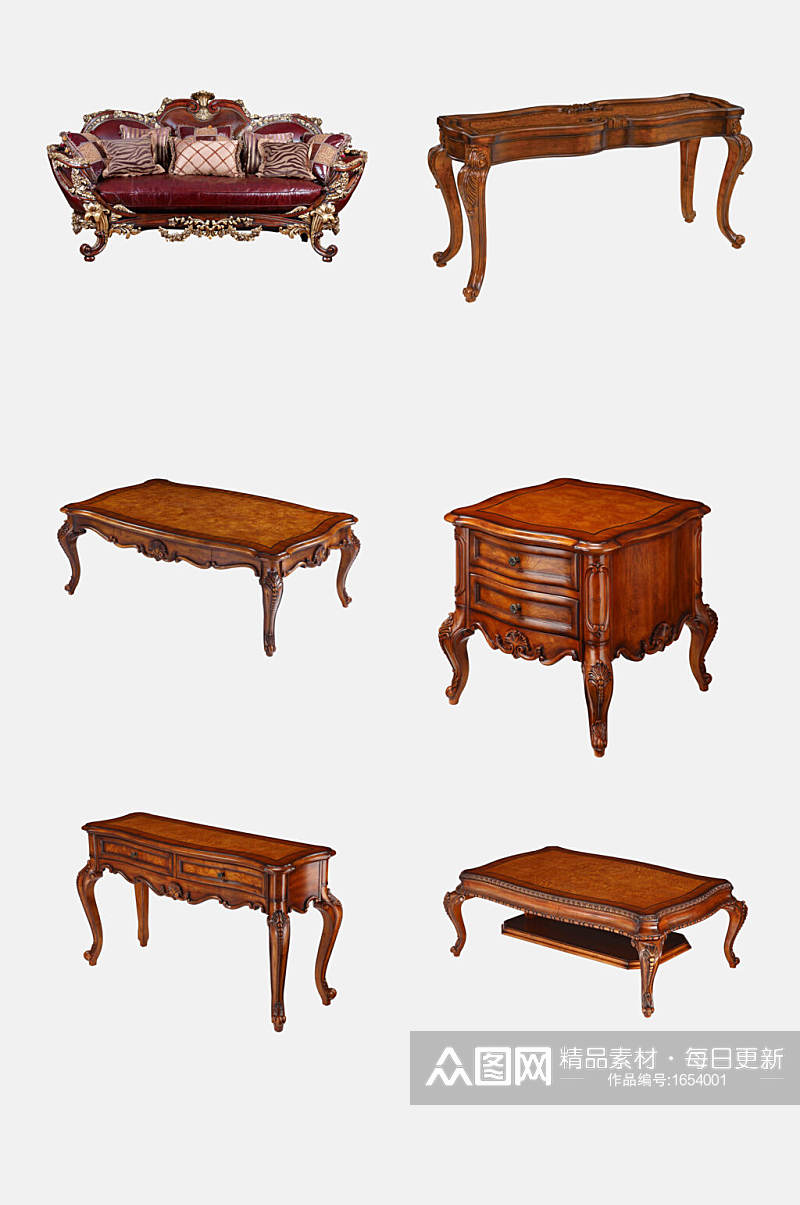 红棕实木置物桌家具免抠元素素材