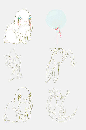 手绘画兔子水彩元素素材