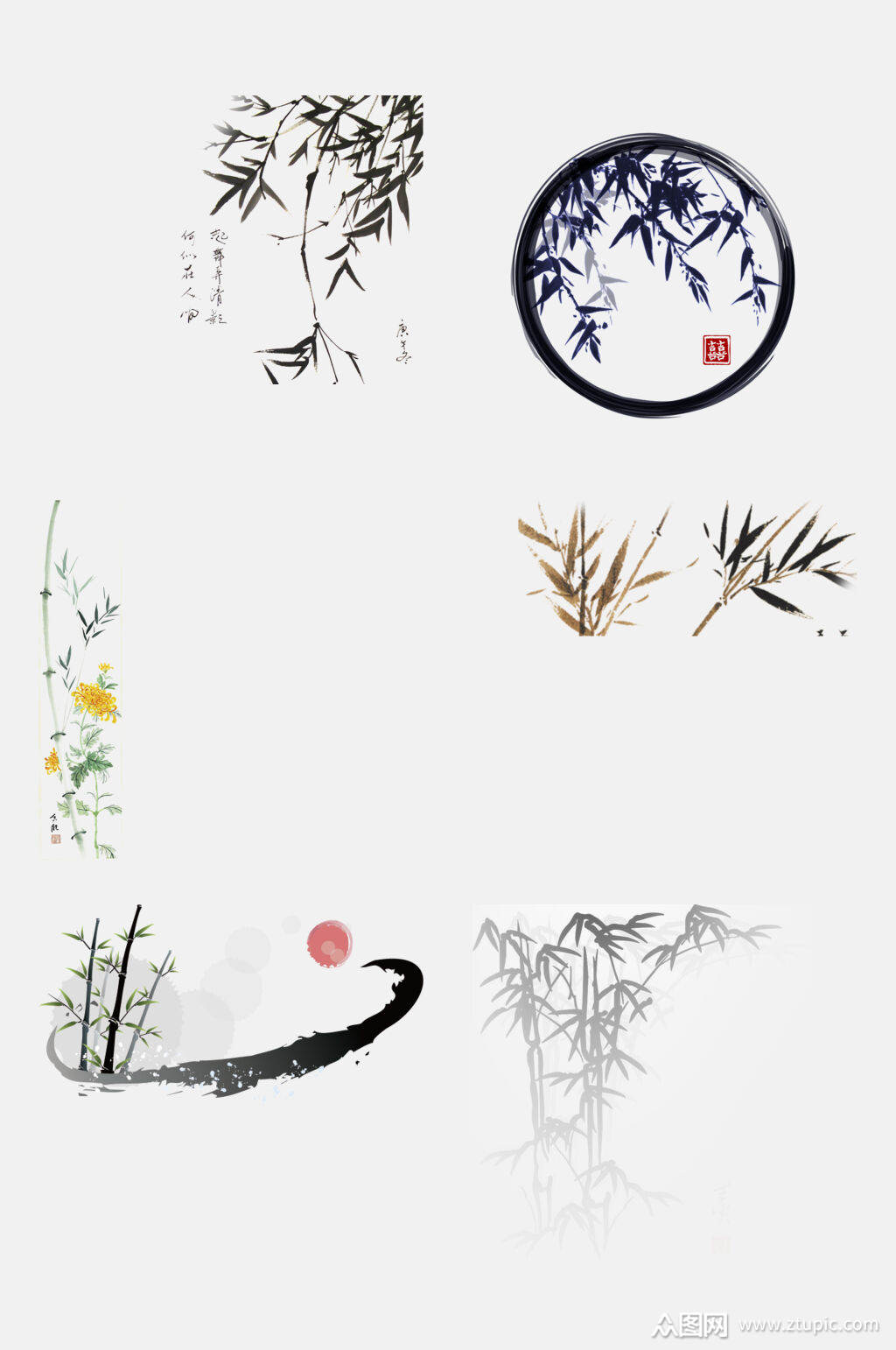 免抠元素设计元素竹子写意各式竹叶矢量13