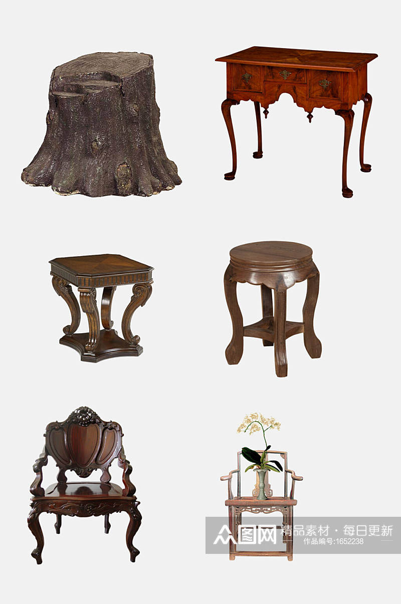 中式家具实木凳子免抠元素素材
