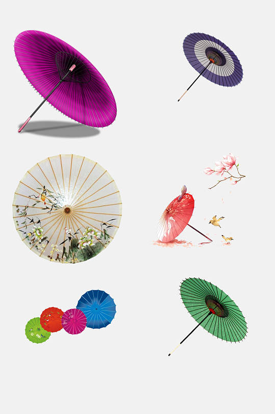 彩色中国风油纸伞元素素材