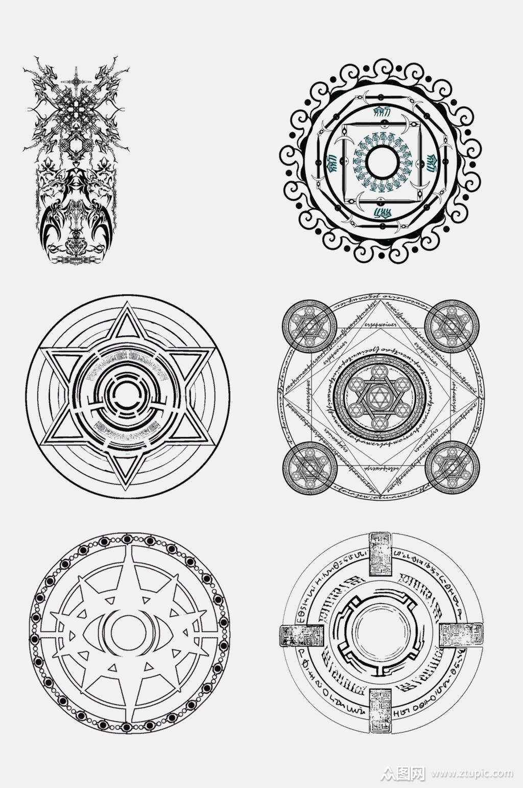 黑白魔法阵免扣元素素材素材