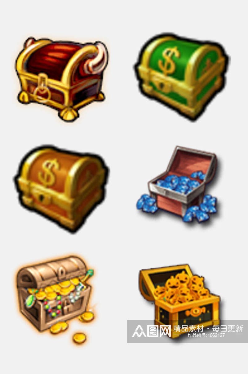 游戏宝箱宝藏箱海盗箱密码箱子设计元素3素材