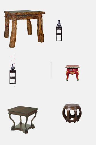 中式家具桌子矮凳免抠元素