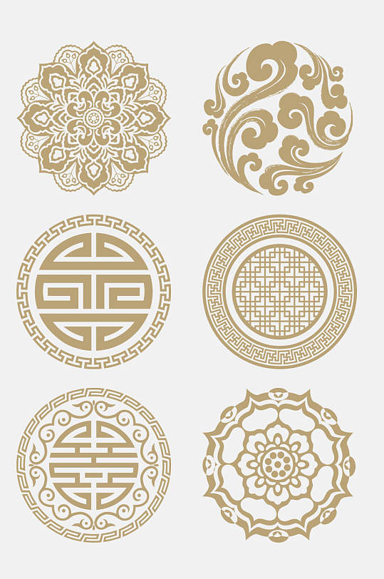 中式圆形古典镂空窗花元素