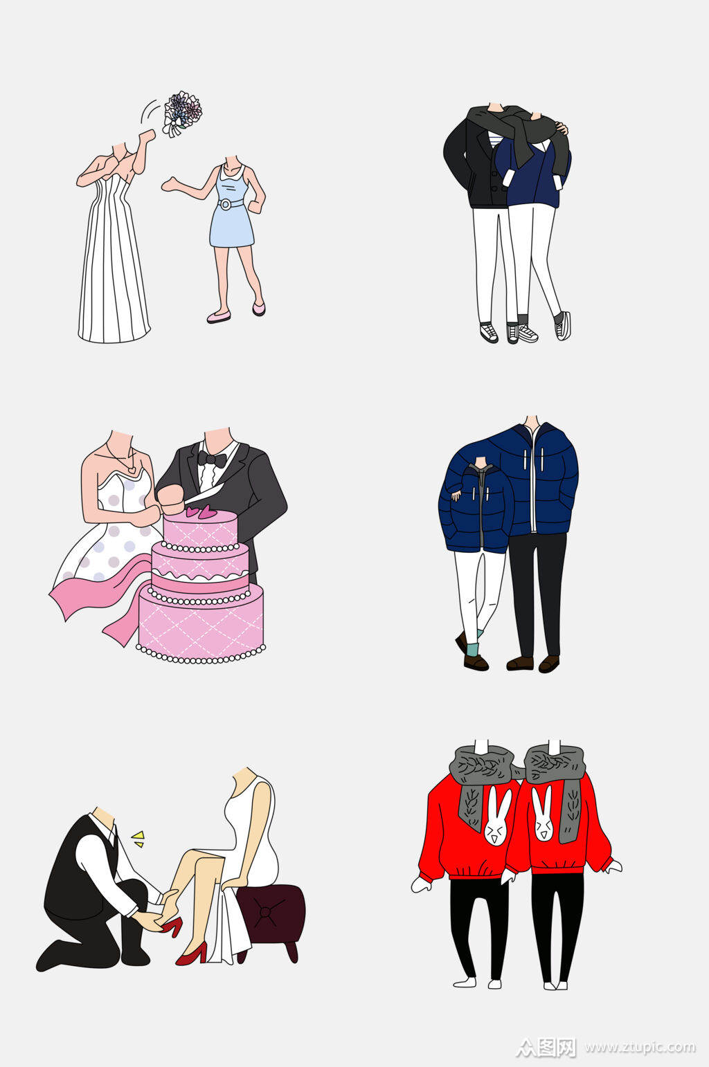 卡通恩爱情侣装约会设计元素素材