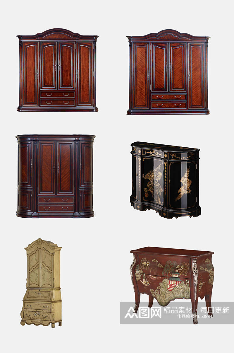 复古红棕实木柜子家具免抠元素素材