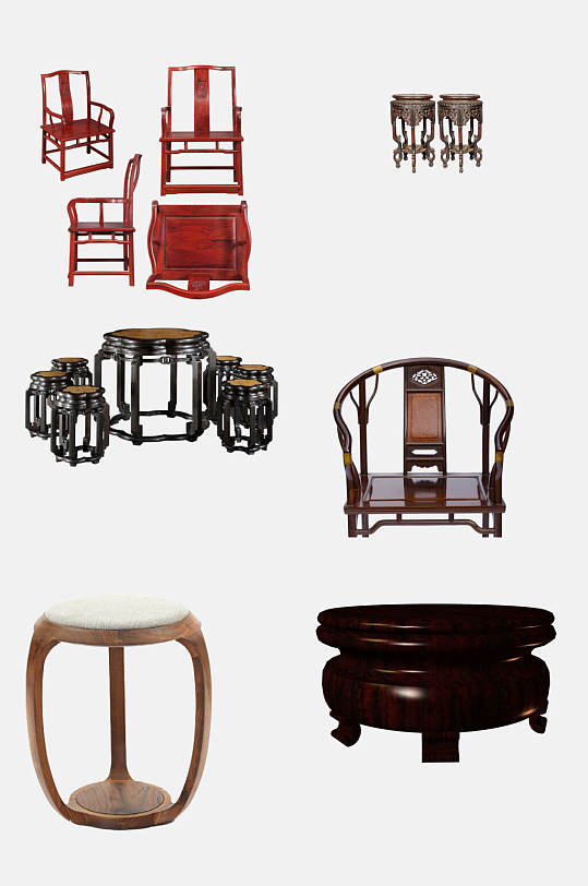 中式家具实木红木椅子免抠元素