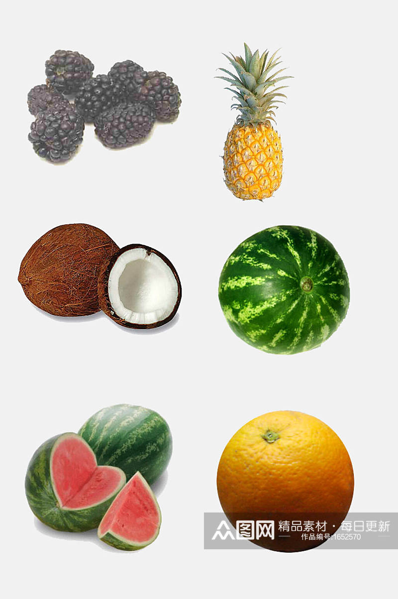 亚热带水果西瓜菠萝椰子橙子免抠元素素材