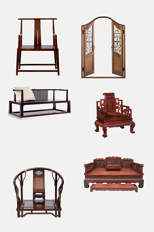 中式家具红木椅子矮榻免抠元素
