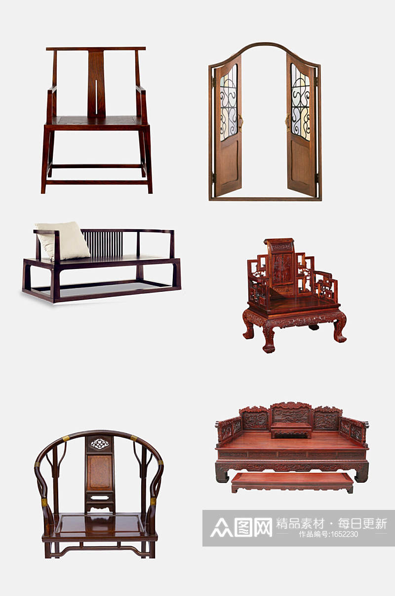 中式家具红木椅子矮榻免抠元素素材