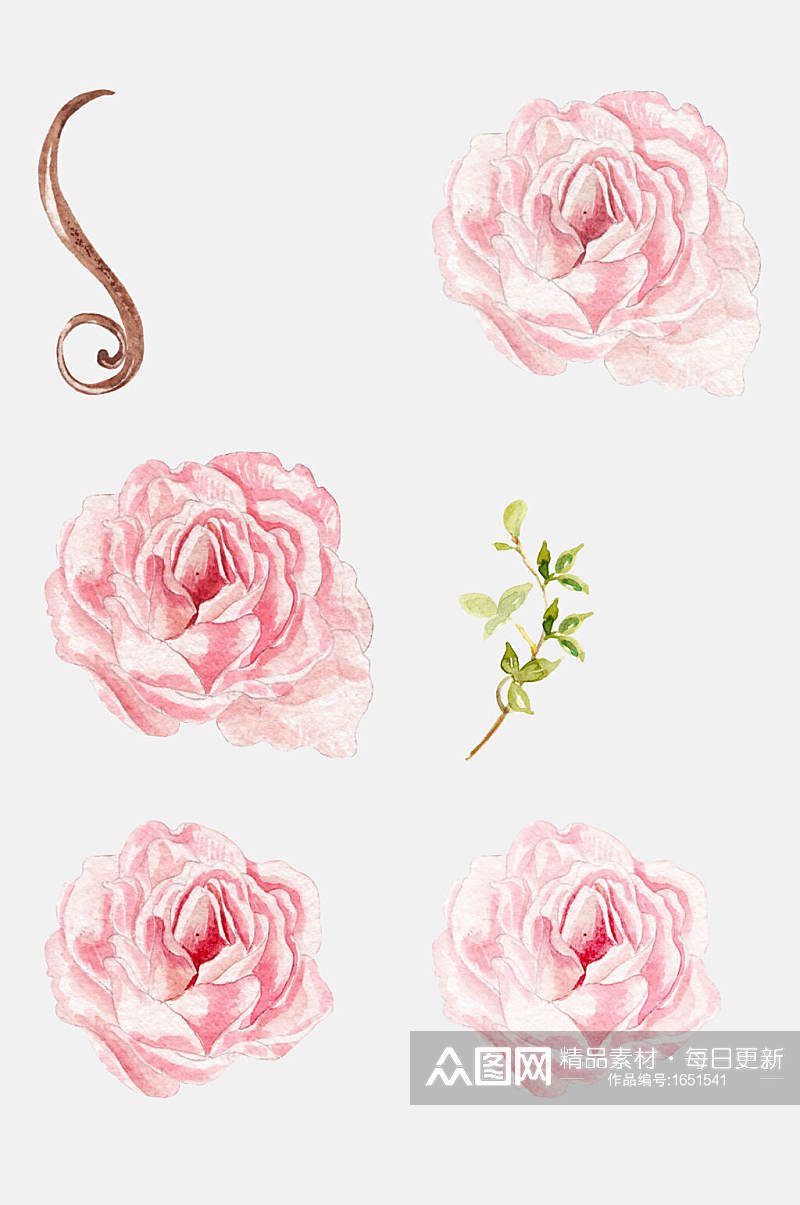 粉色花朵鲜花植物手绘免扣元素素材