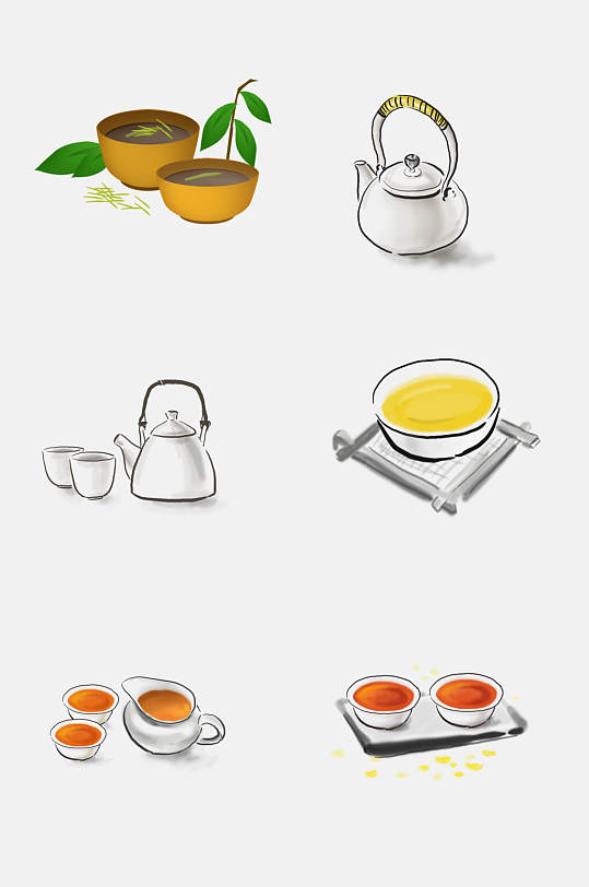免抠元素中国茶套装元素素材