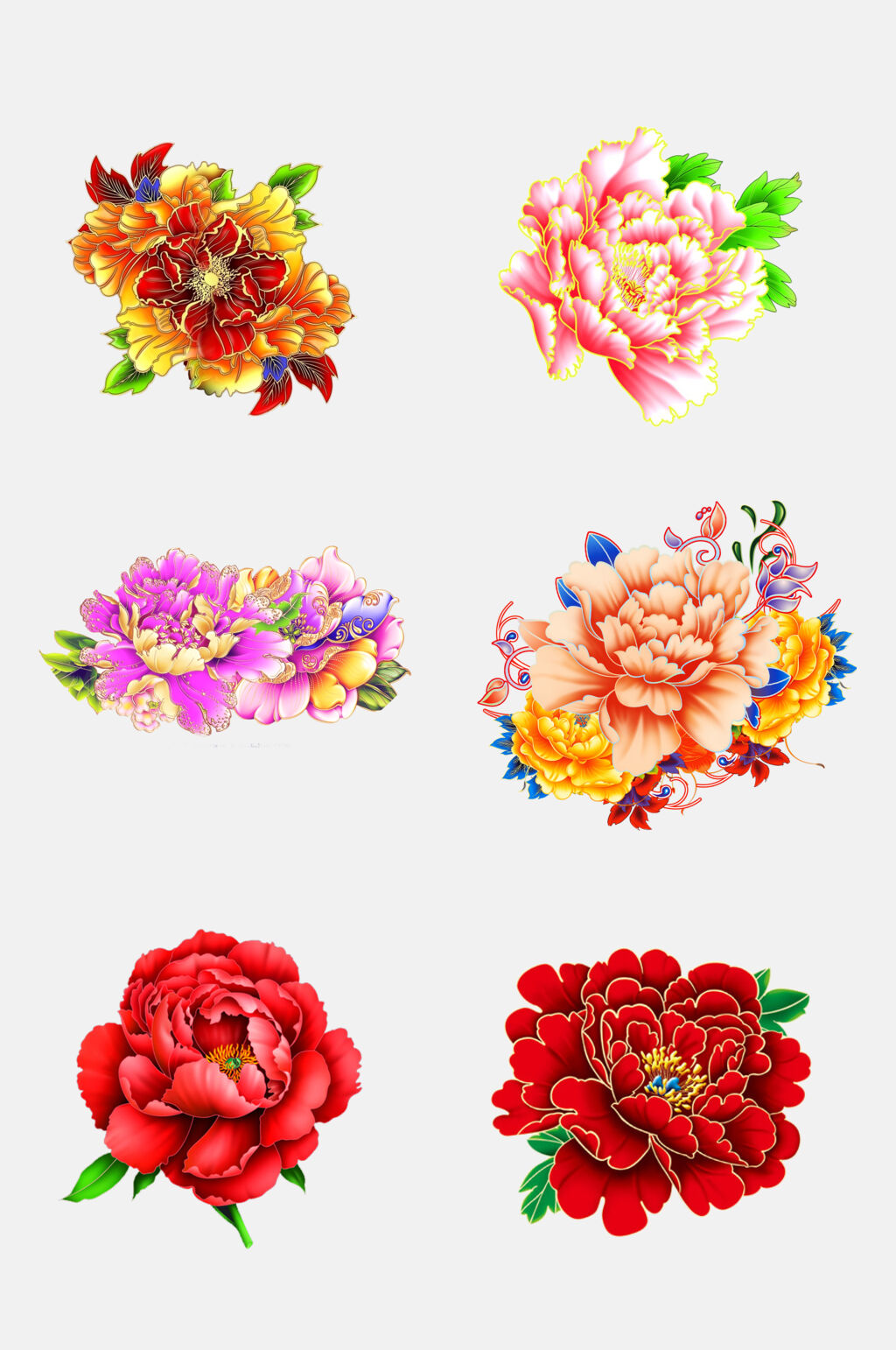 手绘画美丽富贵牡丹花元素素材素材