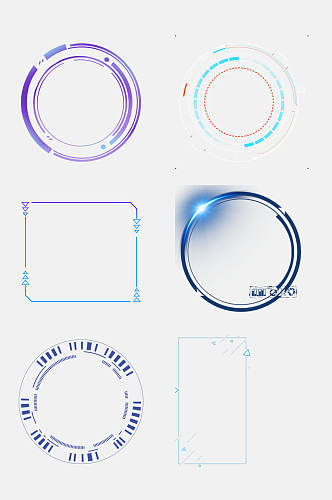 蓝色简约科技边框免扣元素