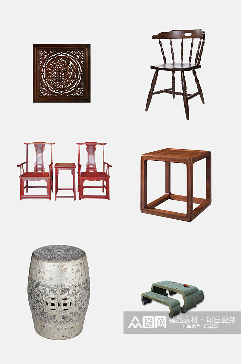 中式家具凳子免抠元素素材