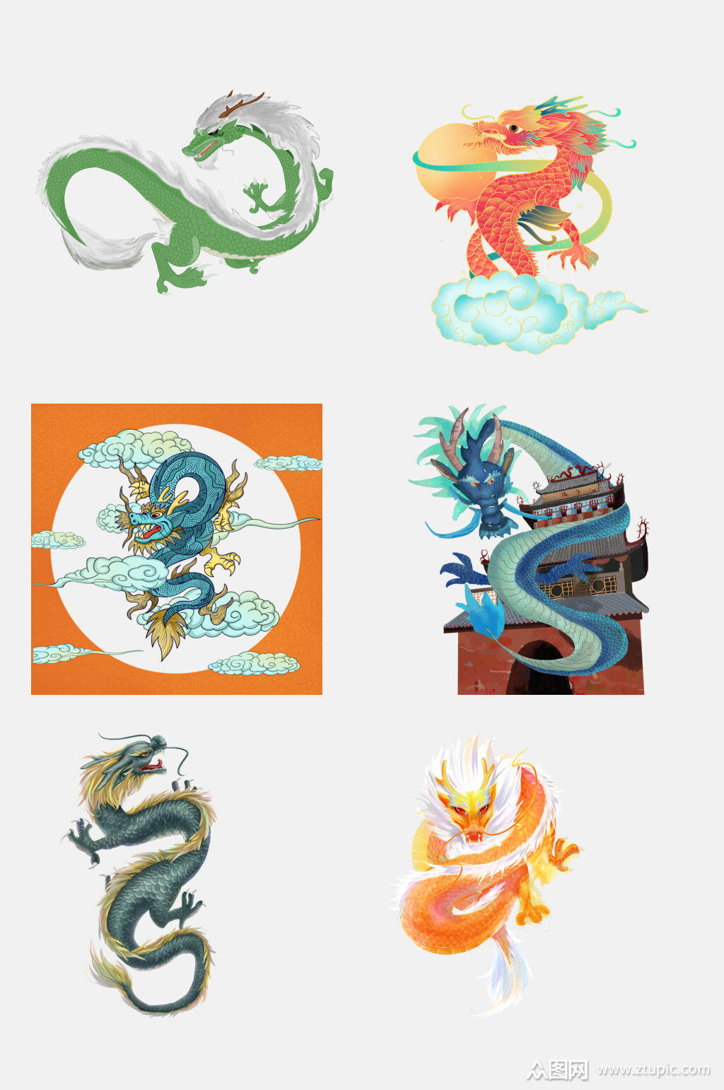 免抠元素绿色中国风龙元素素材