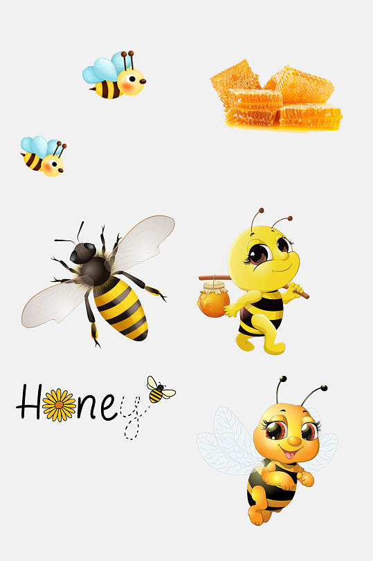 蜜蜂卡通蜜蜂蜂蜜英语变形设计元素