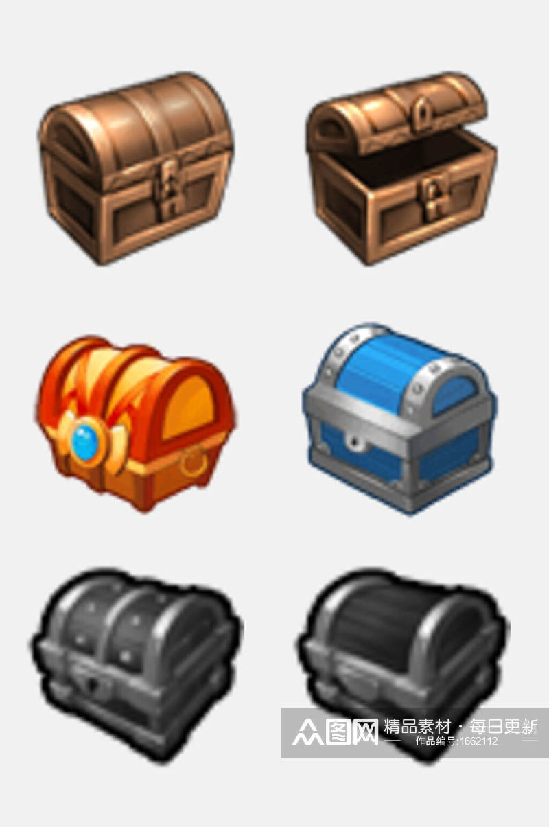 游戏宝箱宝藏箱海盗箱密码箱子设计元素素材