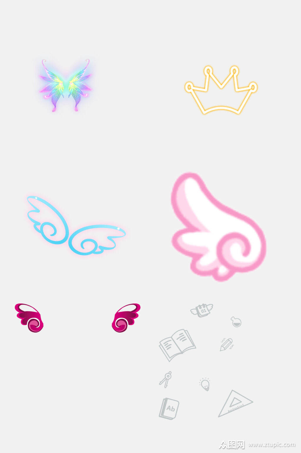 粉色可爱皇冠翅膀元素素材