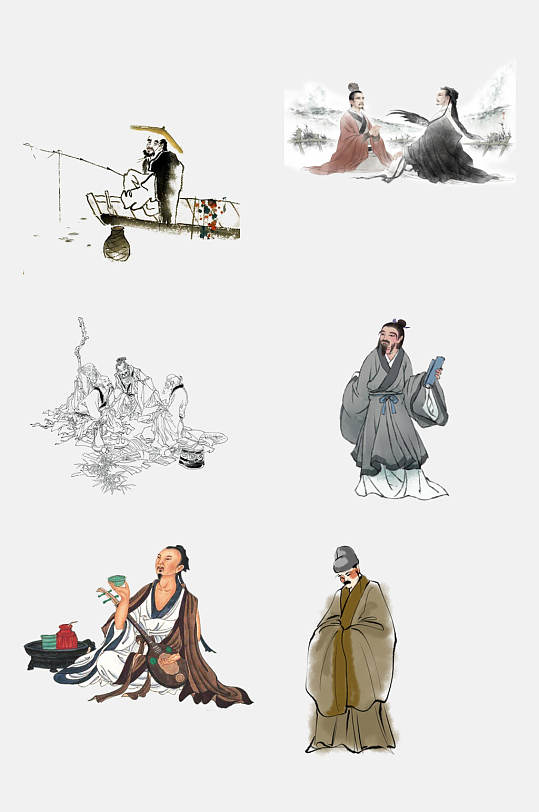 古代秀才文人人物插画免扣元素