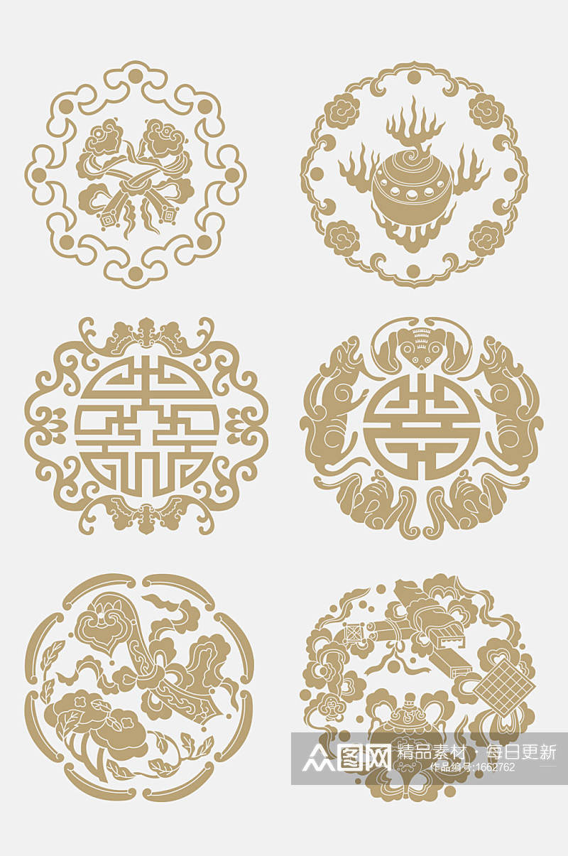 中式古典镂空家具花纹元素素材