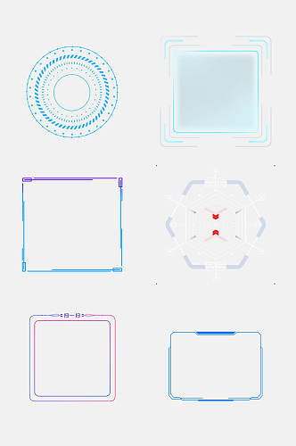 蓝色科技感创意边框免扣元素