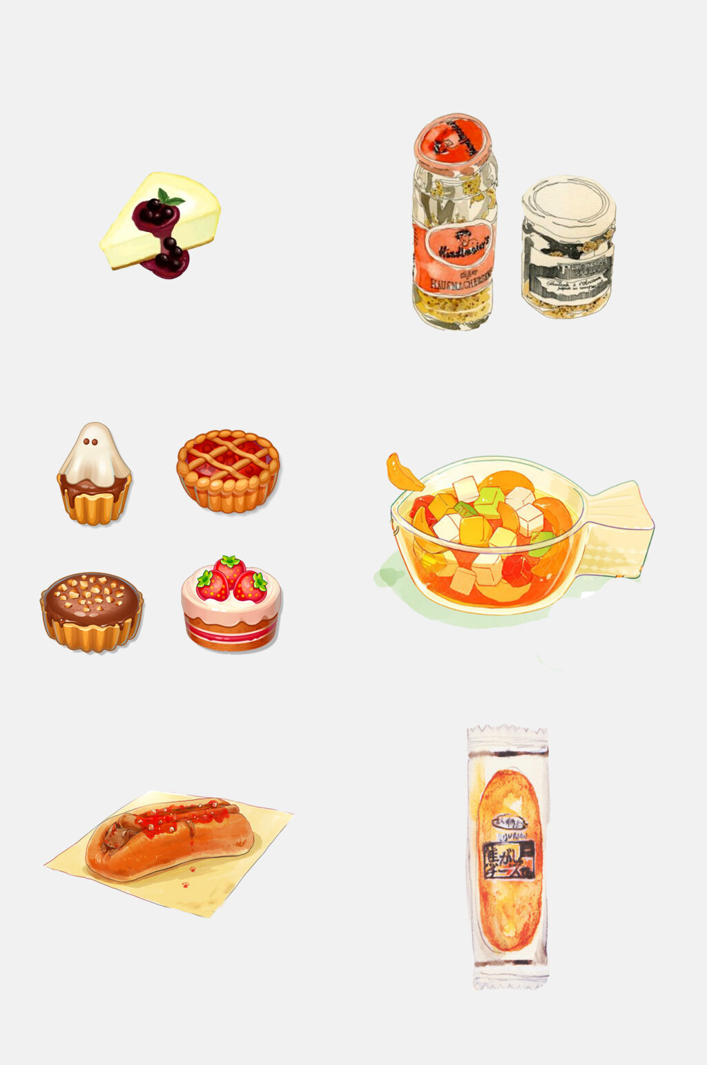 手绘零食面包糕点设计元素素材