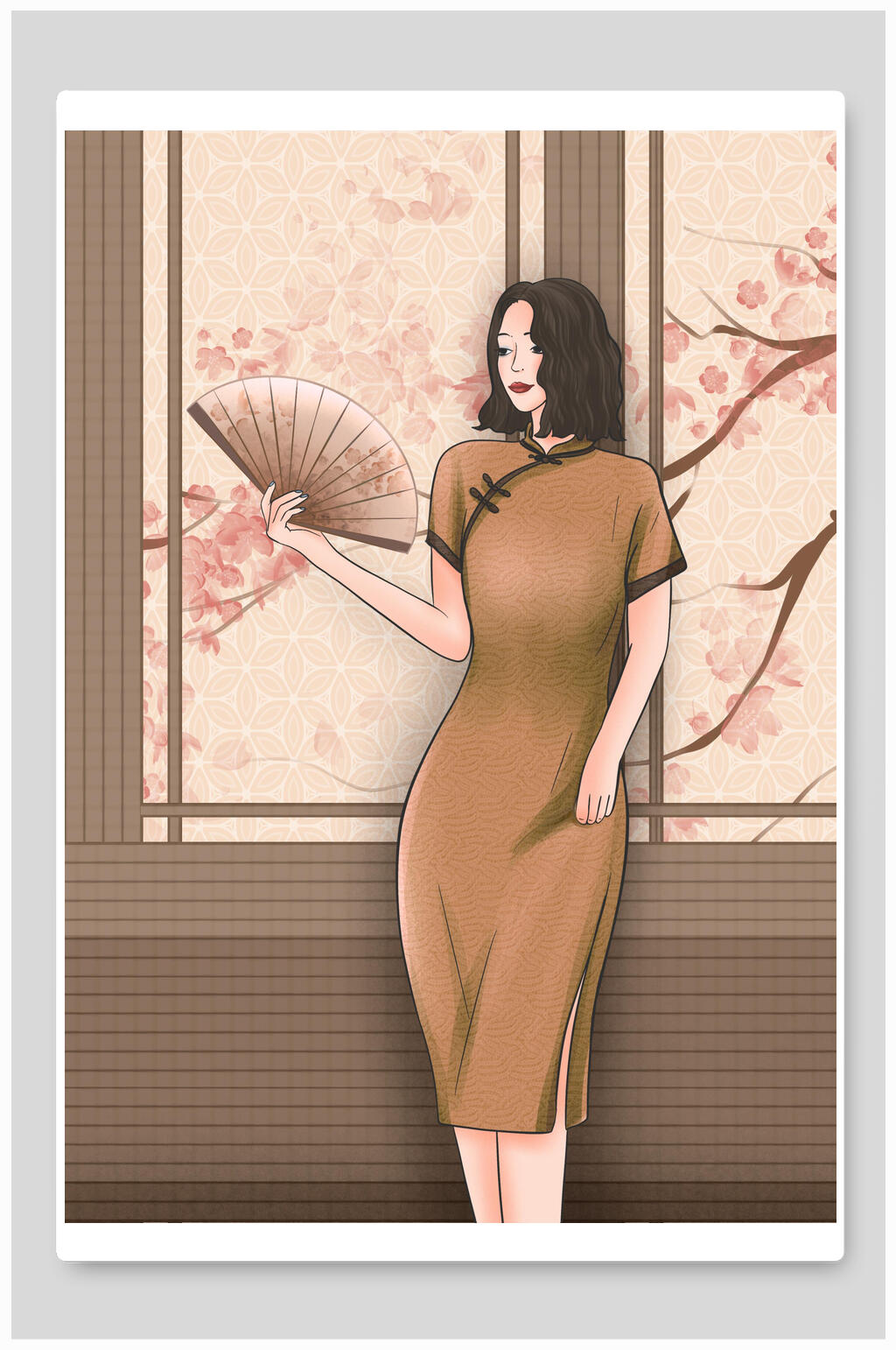 旗袍女士插画素材