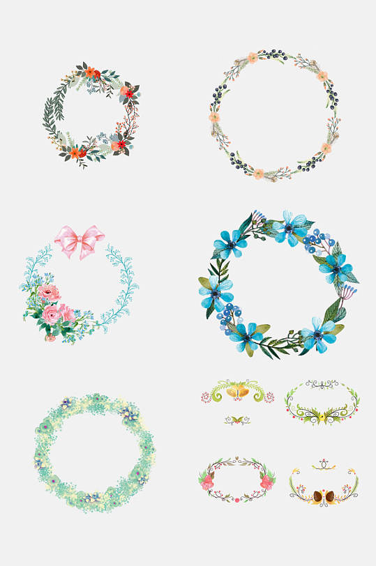 免抠元素小清新手绘花环元素素材