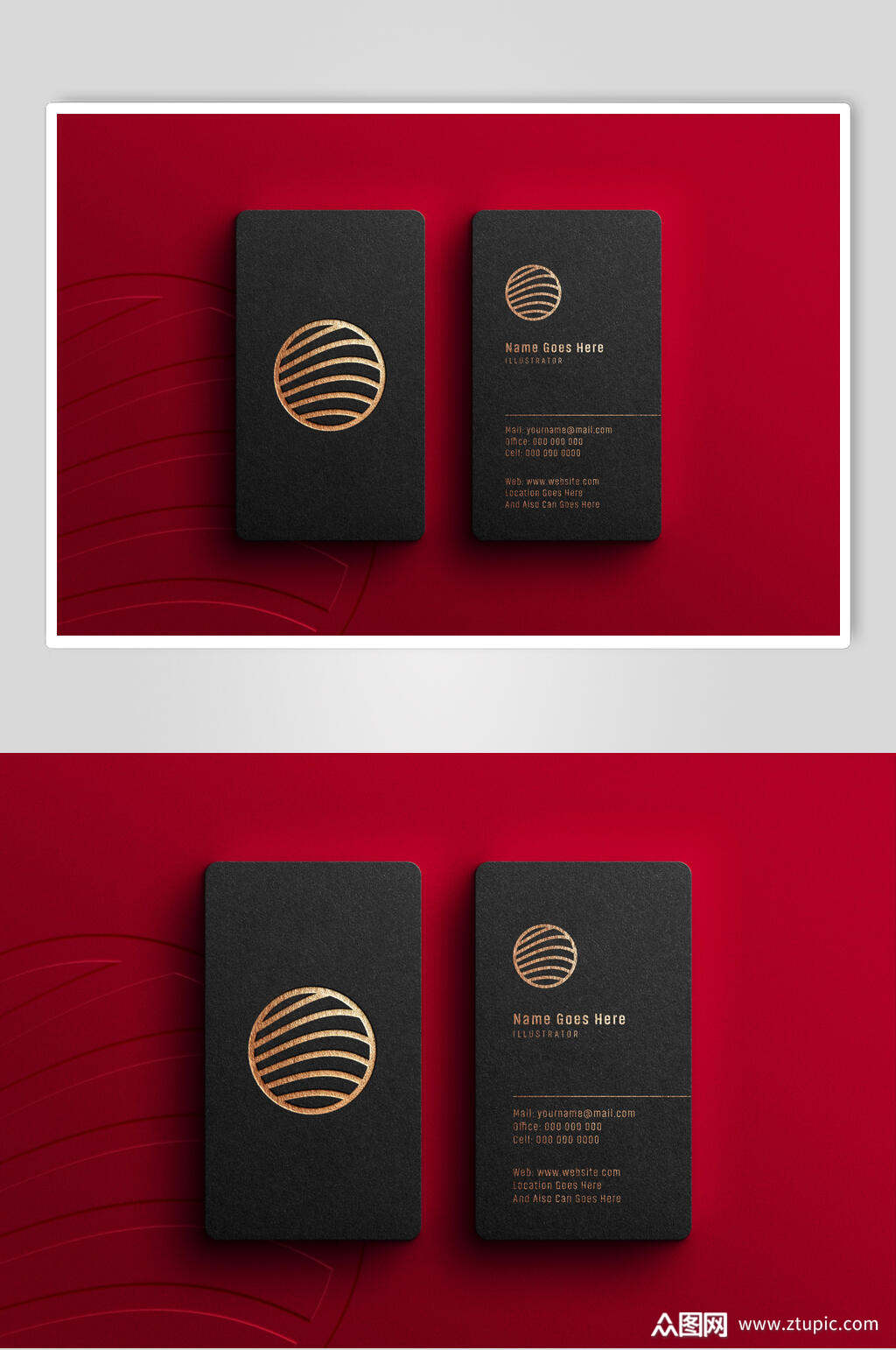 时尚黑金名片样机正反面效果图