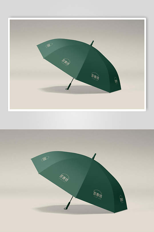 绿色撑开雨伞样机贴图效果图