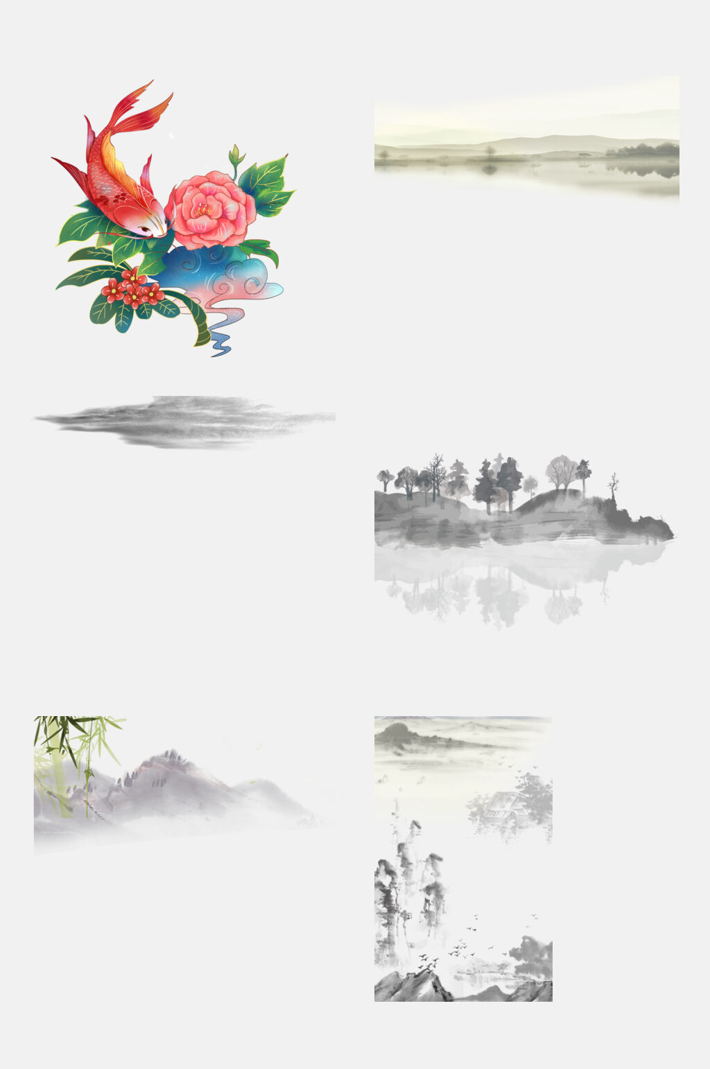 古风水墨山水设计元素素材