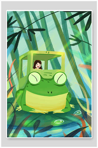 夏季青蛙绿色手绘插画海报