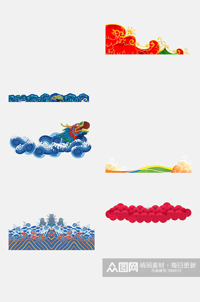 清新国潮古典波浪免抠素材素材