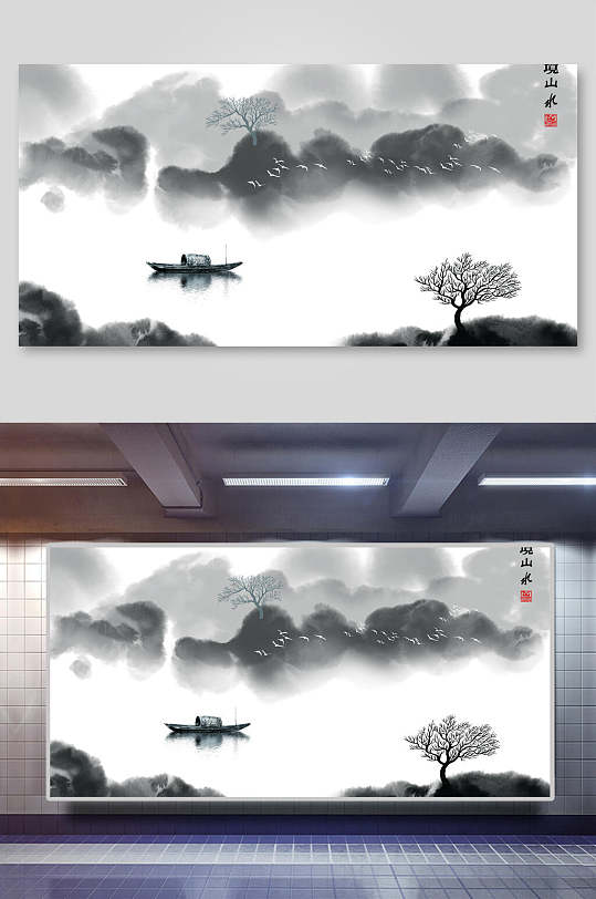 中国风船舶背景海报