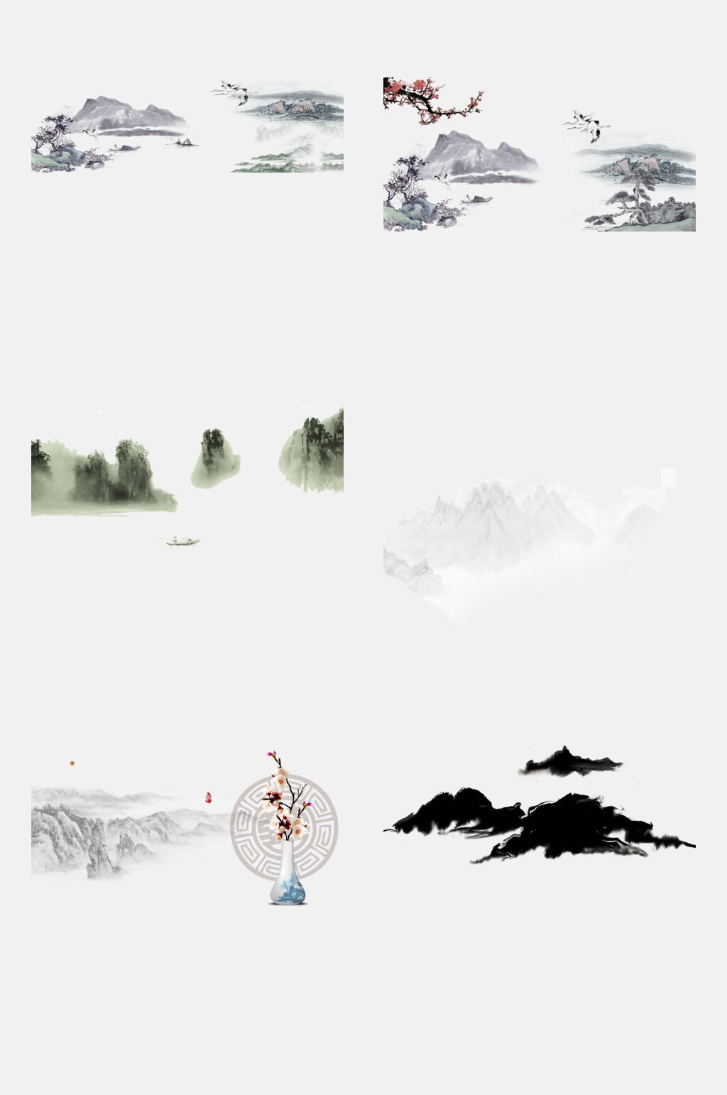 新中式水墨插画山水古风免扣素材素材