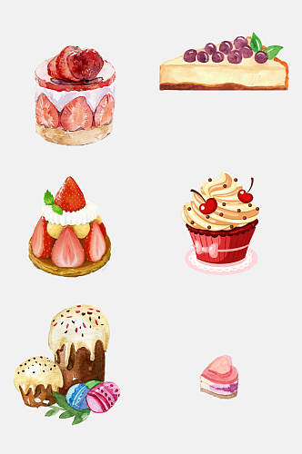 手绘风味食品甜点蛋糕插画免扣元素