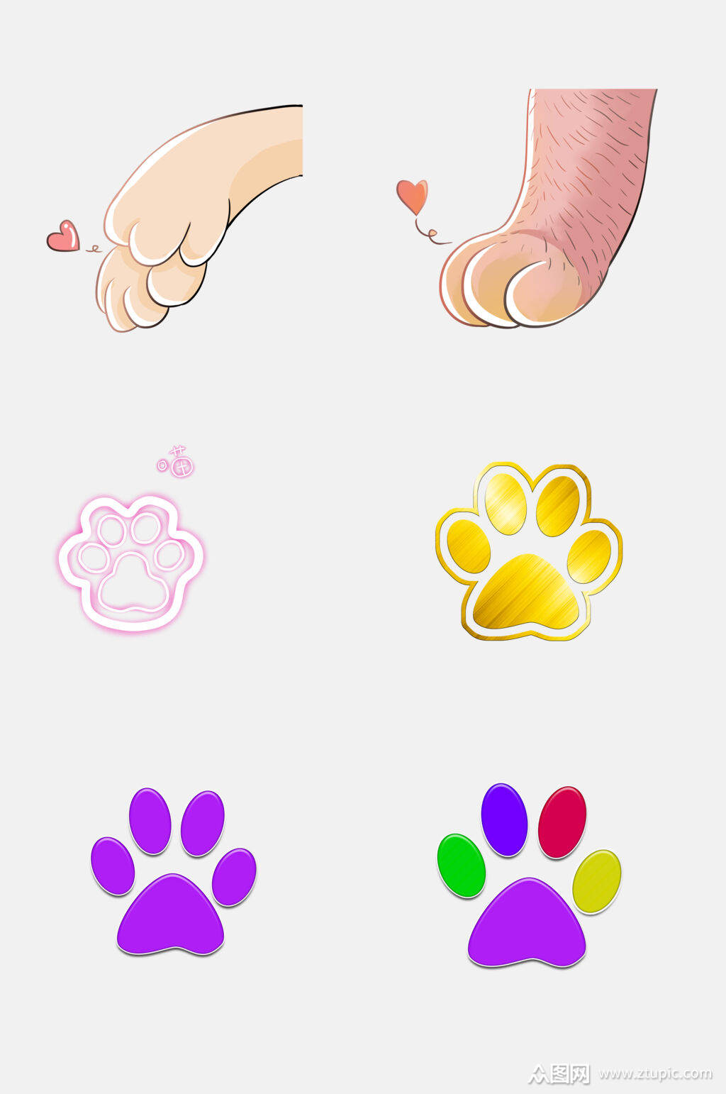 创意手绘可爱猫爪狗爪免扣元素模板下载-编号1665040-众图网