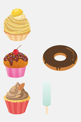 冰棍小蛋糕甜品食物插画免扣元素