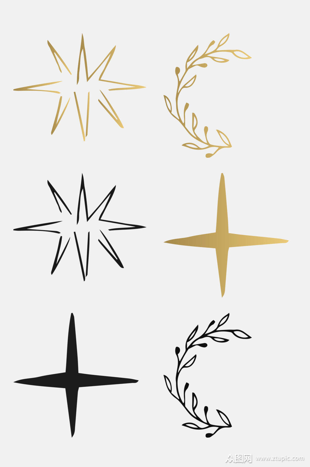 简约烫金黑金花纹星星免扣元素