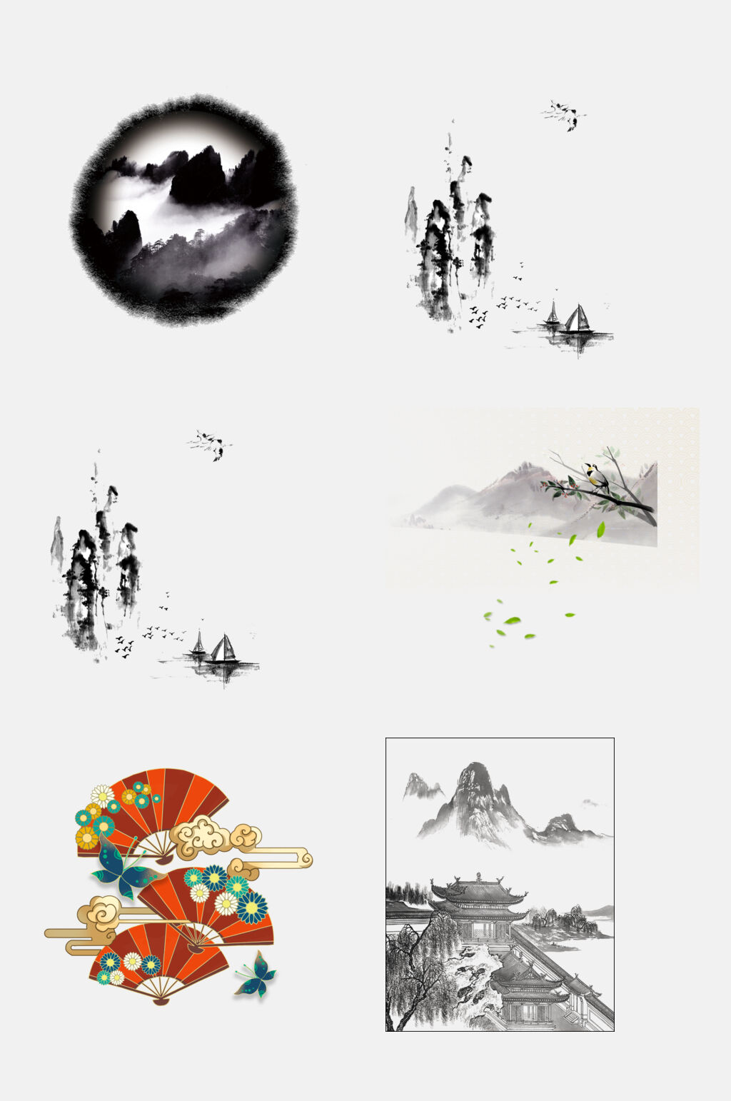 古风水墨画元素素材素材
