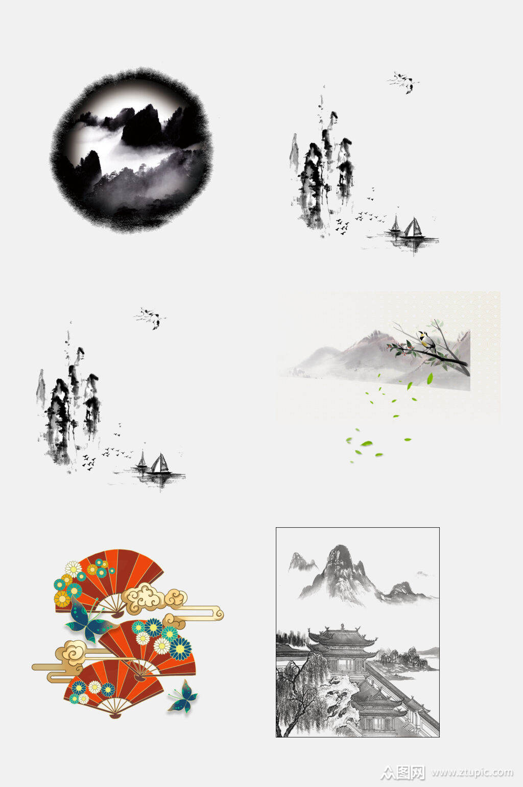 古风水墨画元素素材