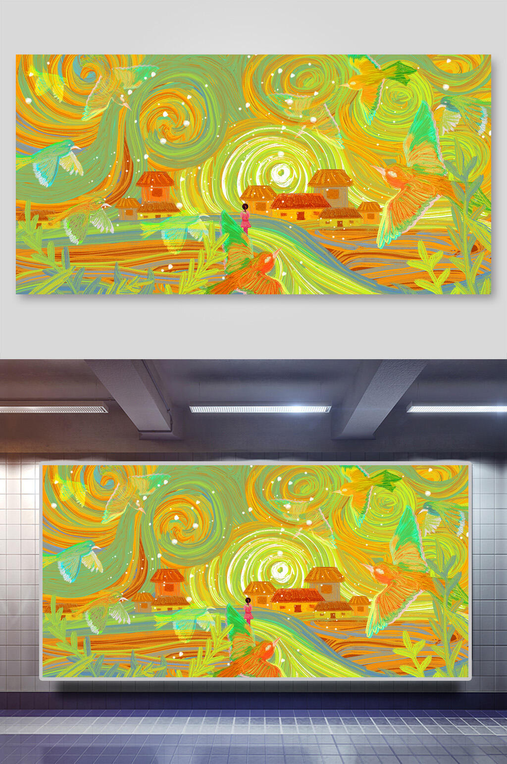 梵高风格手绘插画海报背景素材