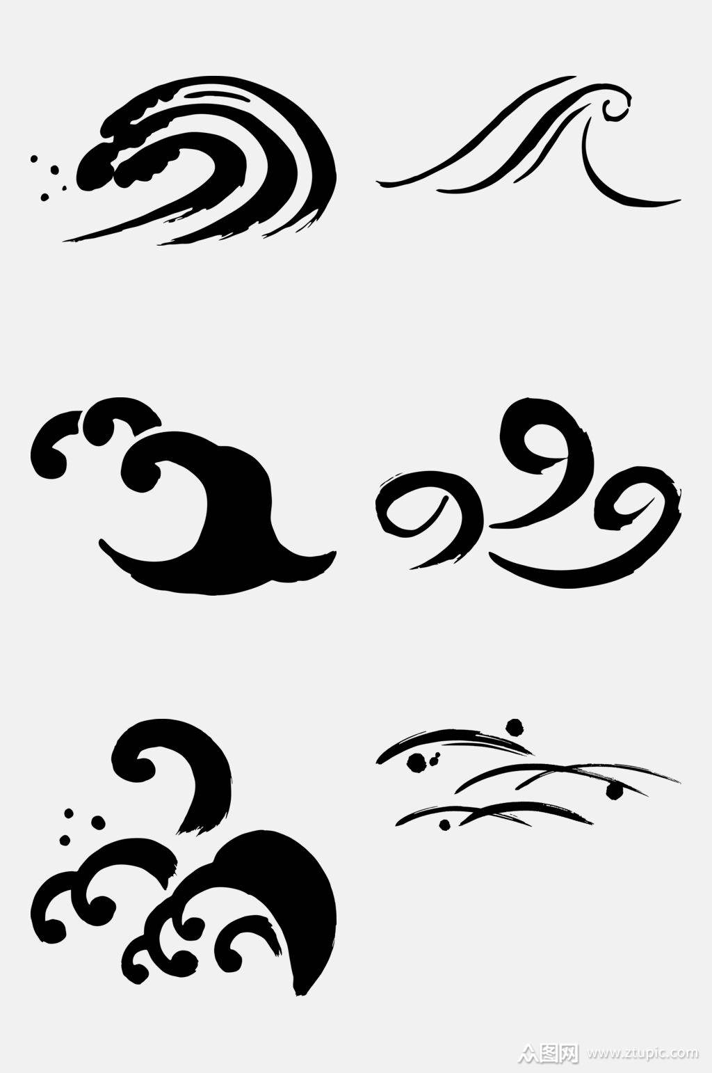 黑白色海浪元素素材素材