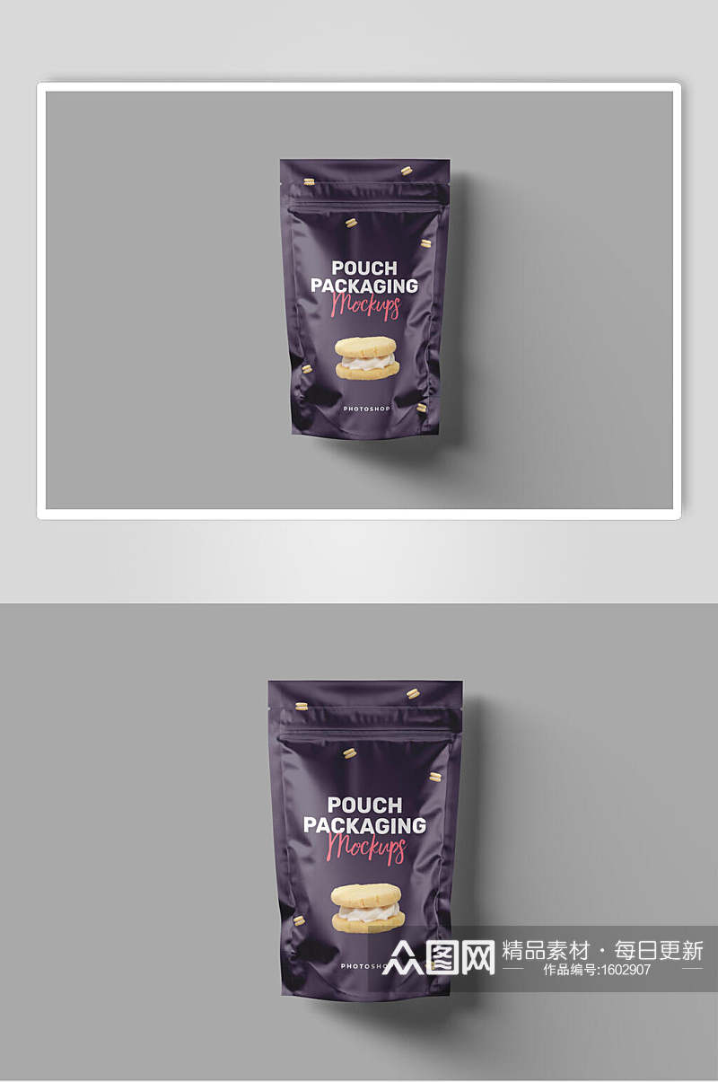 紫色零食食品包装样机效果图素材