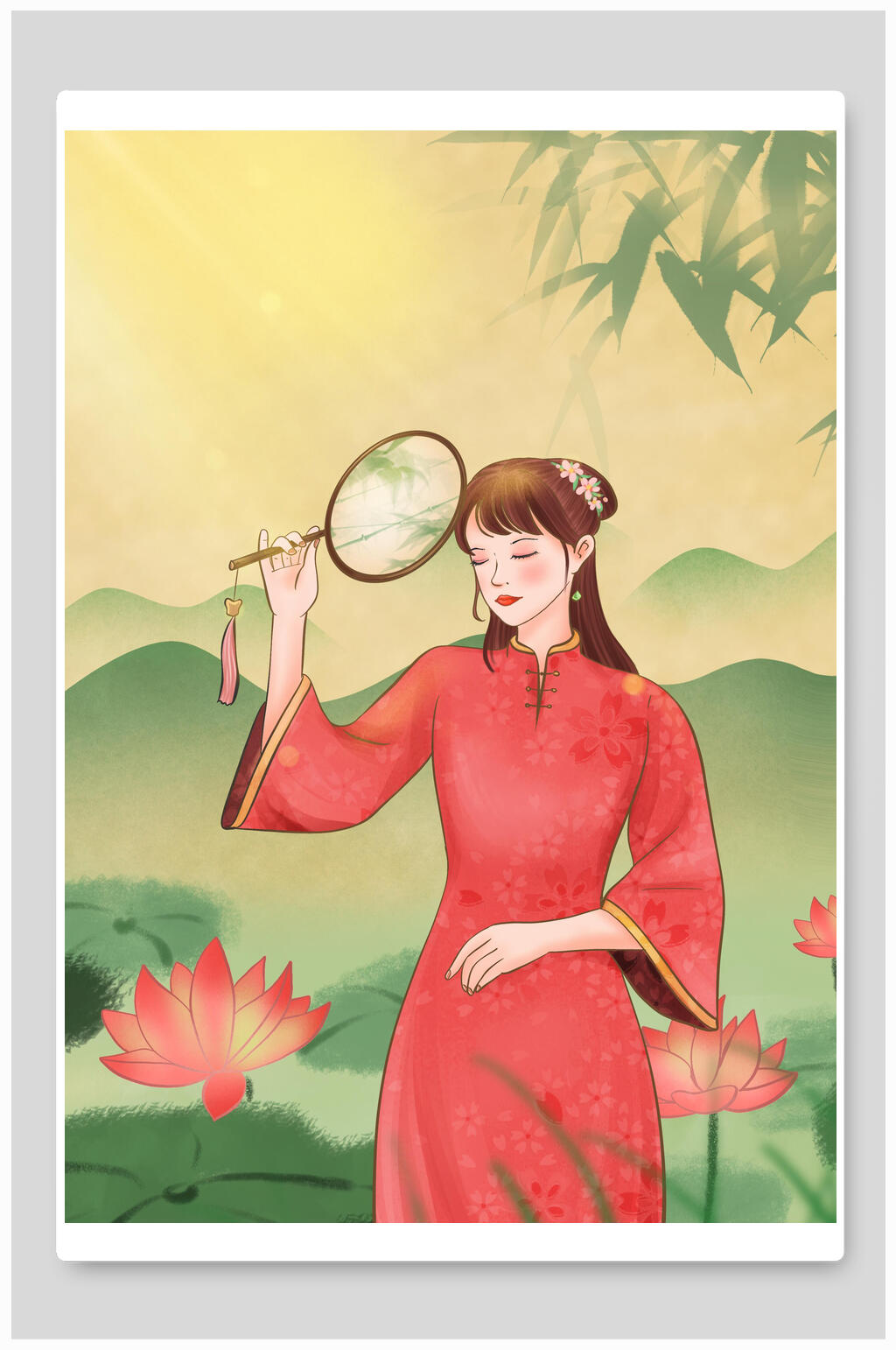 小清新民国风旗袍插画素材